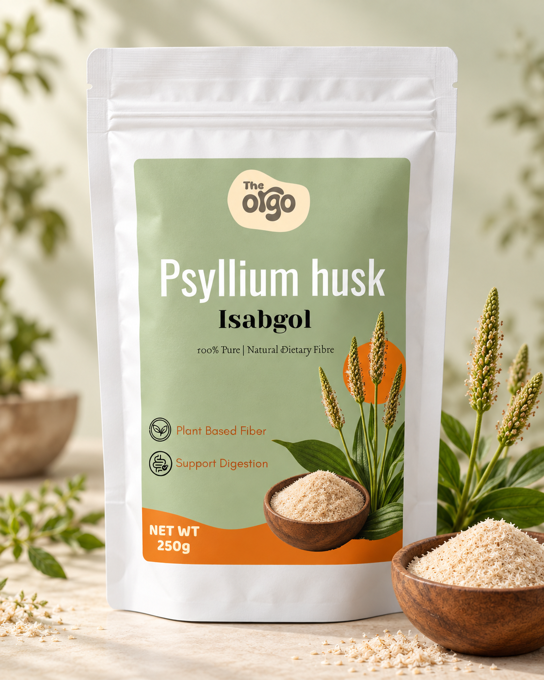 Isabglol Psyllium Husk (Isabgol) – 100% Pure Natural Dietary Fibre, 250g – THE ORGO