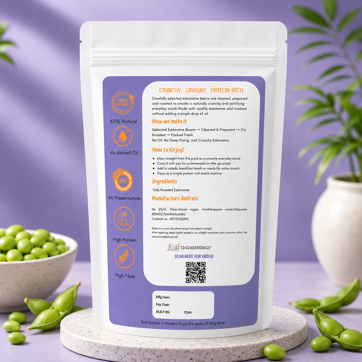 Classic Roasted Edamame - Vegan High-Protein Snack