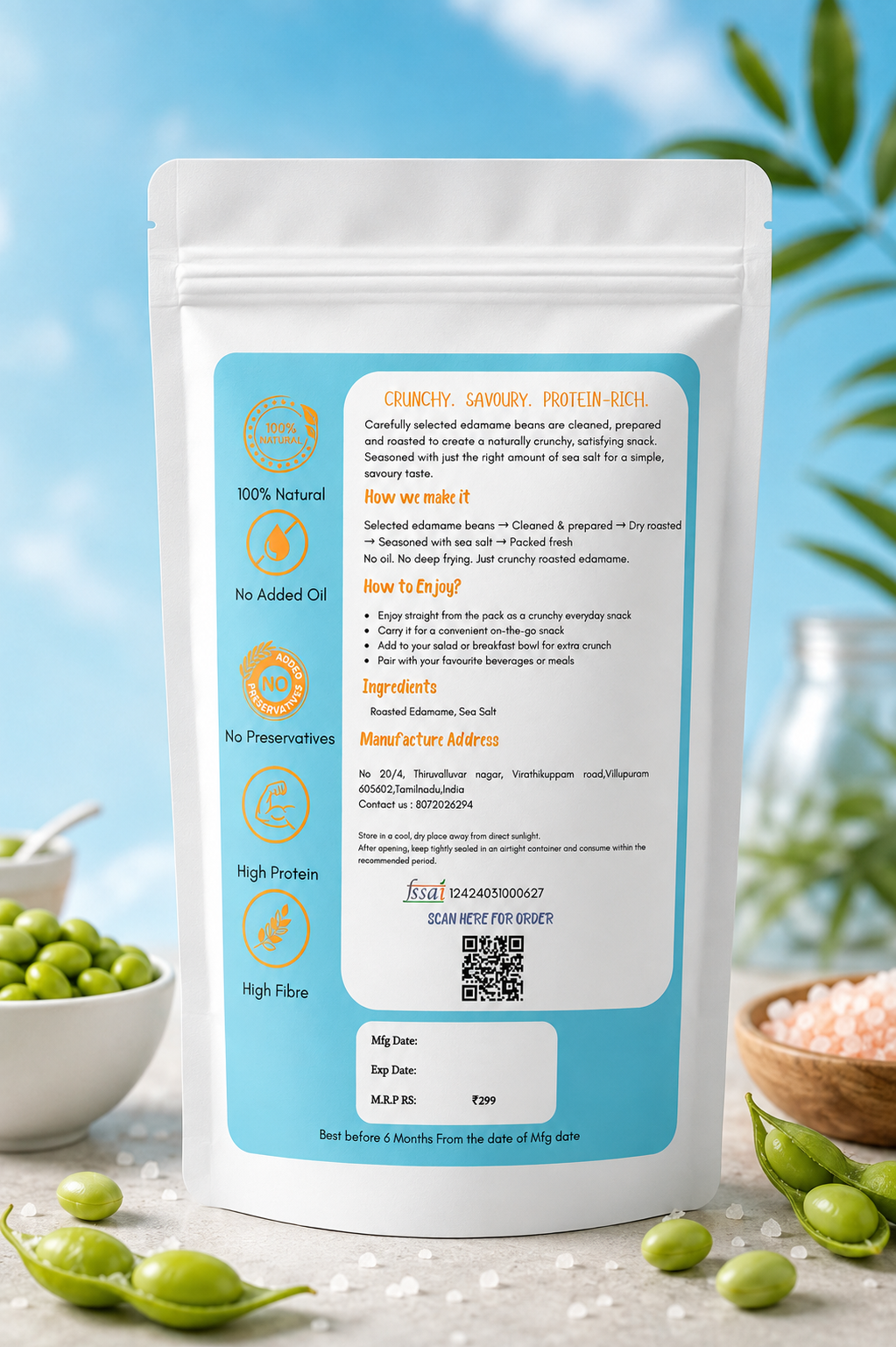 Sea Salt Flavour Roasted Edamame - Vegan High-Protein Snack