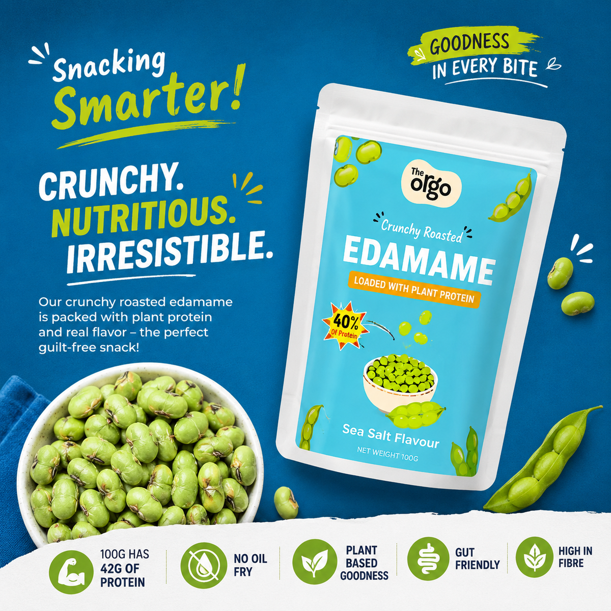 Sea Salt Flavour Roasted Edamame - Vegan High-Protein Snack
