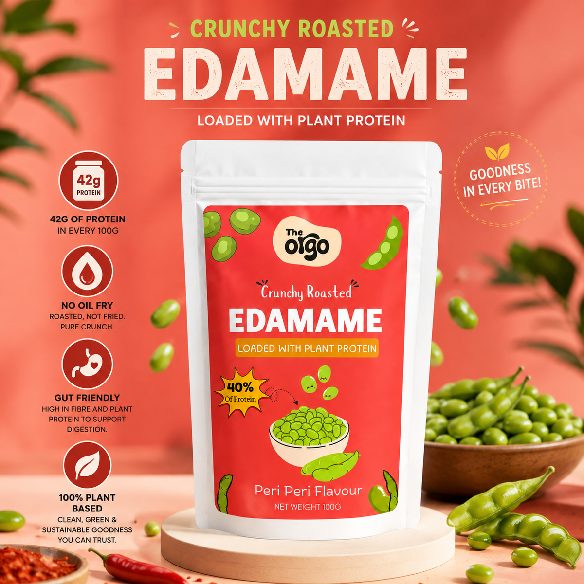 Peri Perin Roasted Edamame - Vegan High-Protein Snack