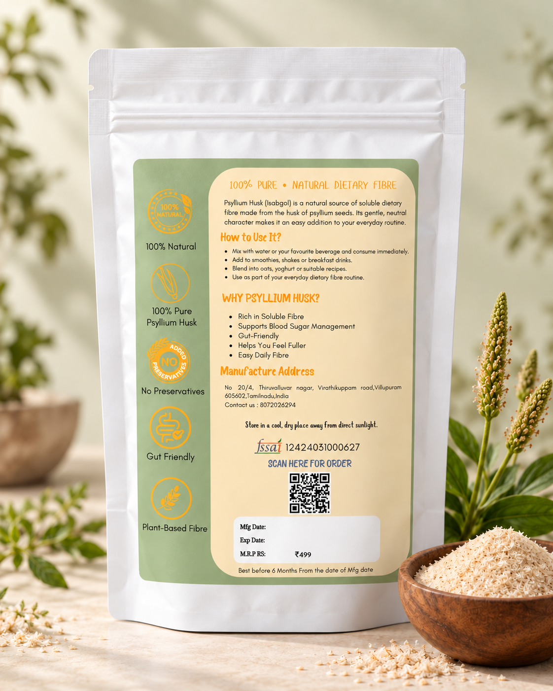 Psyllium husk Isabgol 100g and 250g pack sizes by The Orgo