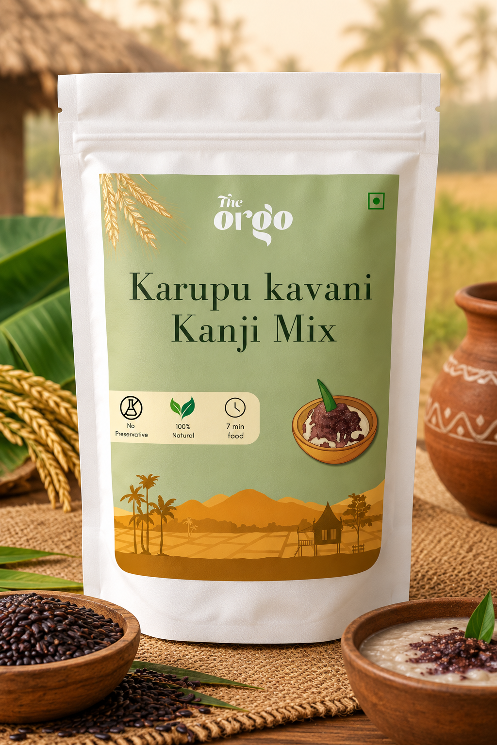 Karuppu Kavuni Kanji Mix pouch - traditional Tamil black rice porridge mix for diabetes-friendly diets | The Orgo